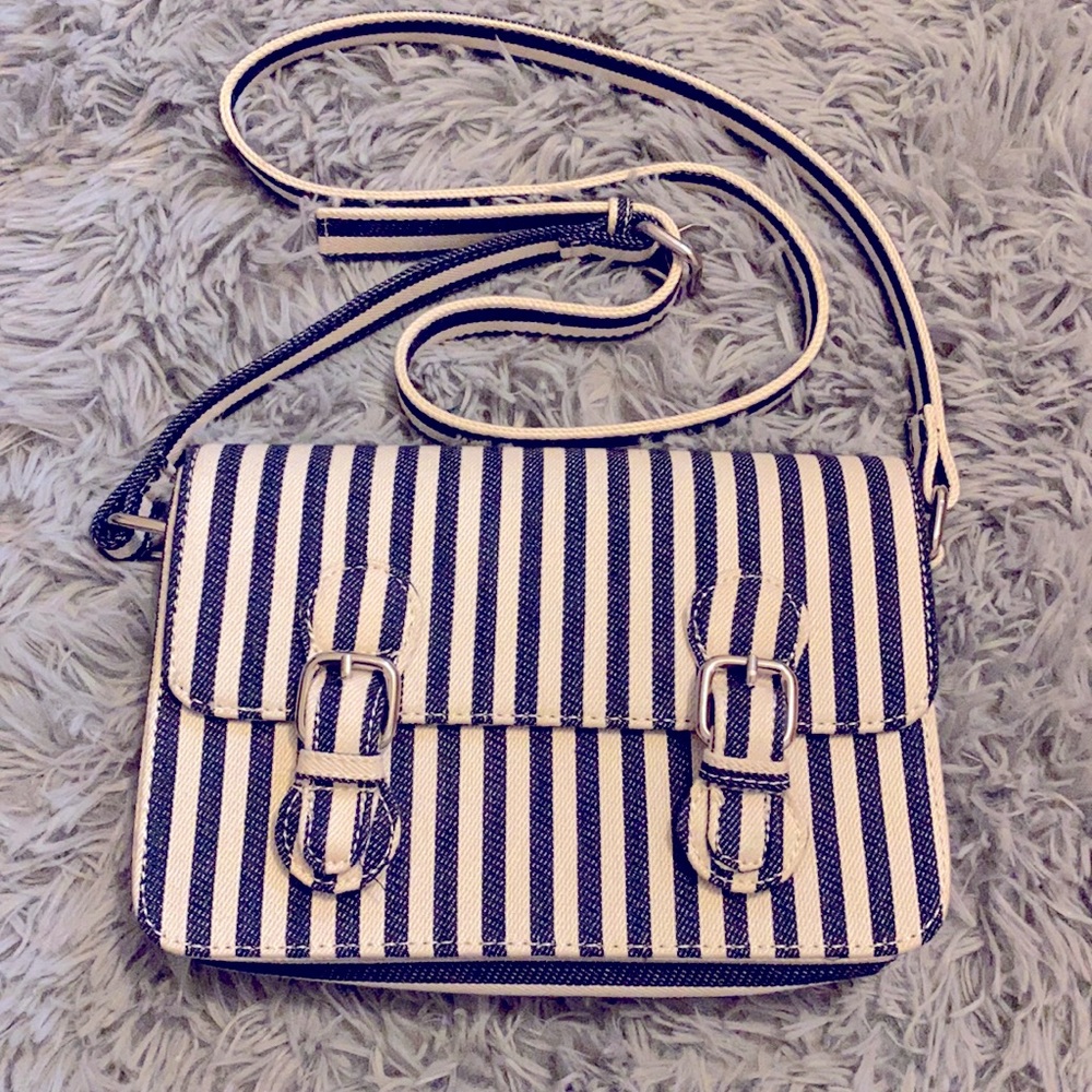 New Cream and Navy Blue Stripe Bag